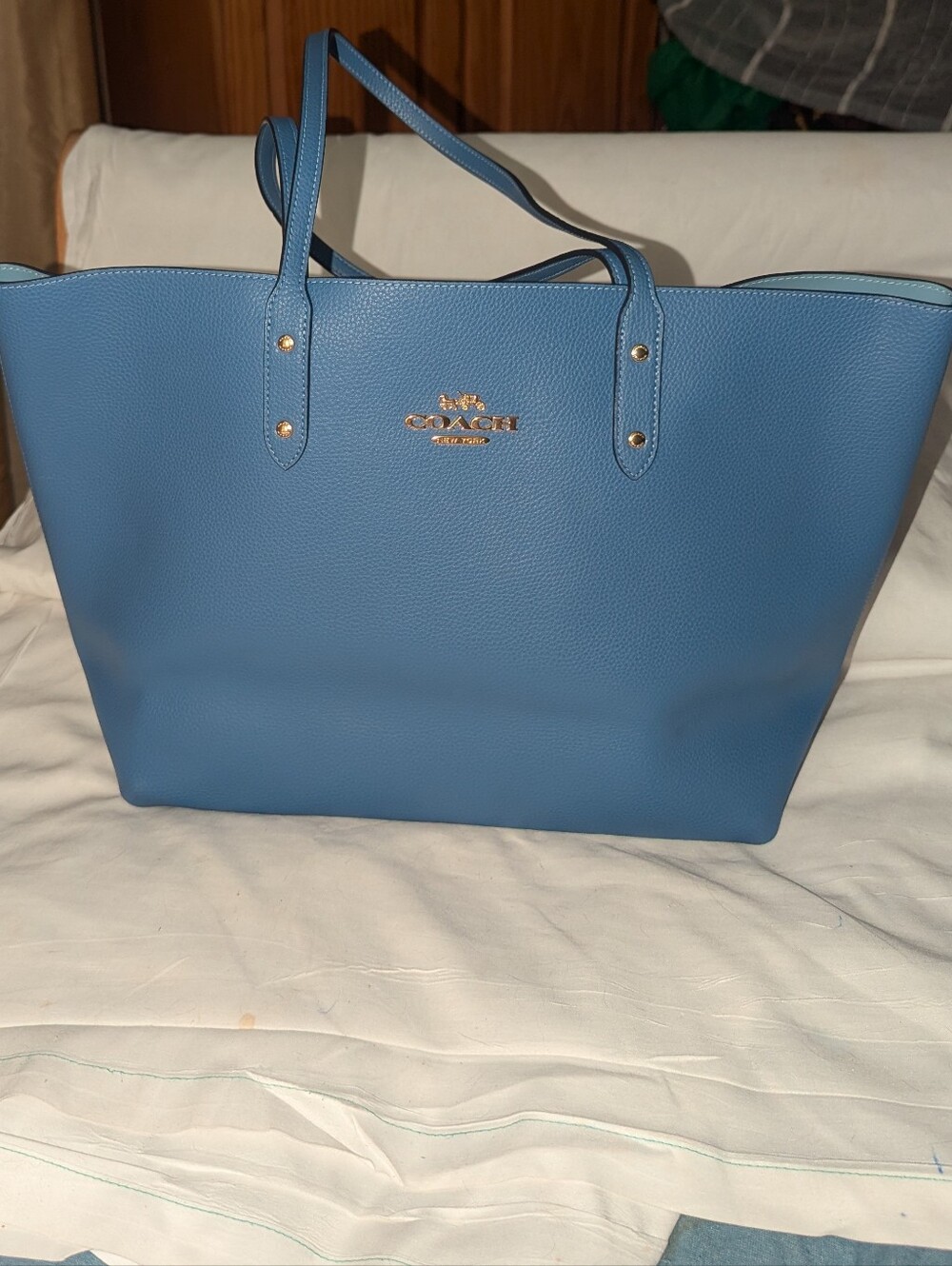 Coach Town Periwinkle  Pebbled Leather Tote with Gold Logo F 72673